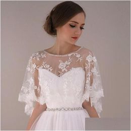 Wraps & Jackets Wraps Jackets Women Lace Bolero Wedding Short Scoop Neckline Appliqued Edge Crystal Beaded Front Long Back Bridal Jack Dhxpj