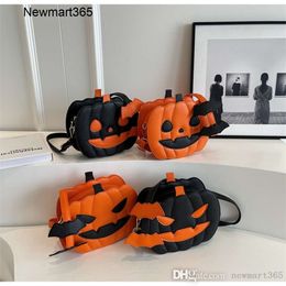 Halloween Funny Pumpkin Bun 2023 New Fashion Contrast Color Personalized Creativity Trendy One Shoulder Women's Bag Cartoon Skew Straddle Bag