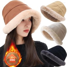 Berets Winter Fur Hat Women Warm Snow Plush Cap Female Faux Bomber Lady Windproof Bucket Hats For Russian Ushanka