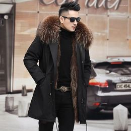 Men's Fur Windbreaker 2023 Winter Real Coat Long Parka Men Liner Natural Hooded Thick Warm Male Jacket