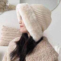 Berets Winter Thick Women Hat Fluffy Russian Faux Fur Knitted Warm Plush Outdoor Ear Protection Ski Hats Fashion Soft Ushanka