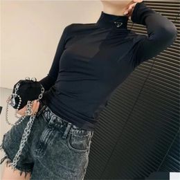 Designer Women T Shirts Long Sleeves High Neck Spring Autumn Outwears For Lady Slim Tees Tops Shirts With Letters Budge Tshirt Fashion Style Base Shirt