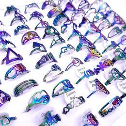 Whole 100pcs Lot Mens Womens Stainless Steel Band Rings Multicolor Laser Cut Patterns Hollow Carved Flowers Mix Styles Fashion243b