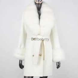 Women's Fur Faux Fur 2023 New Fashion Real Fur Coat Winter Jacket Women Natural Fox Fur Collar Two Layers Cuffs Cashmere Blends Wool Warm OuterwearL231007