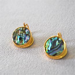 Hoop Earrings Brass Gold-plated Double-sided Disc Dreamy Colorful Abalone Shell Temperament And Personality Korean Version Exquisite