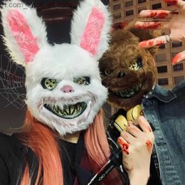 Party Masks Plush Bloody Bear Rabbit Creepy Terror Mask Hare Halloween Masks Horror Halloween Dance Prom Costume Props Q231007