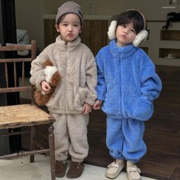 Clothing Sets Children Set Autumn And Winter Flannel Boys Girls Solid Colour Fleece Hoodie Pants Soft Comfortable Warm