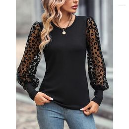 Women's Sweaters 2023 Autumn Mesh Splicing Button Turtleneck Blouse Women Fashion Long Sleeves Casual Cowl Neck Party Elegant Office Lady