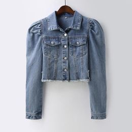 Womens Jackets Europe and America Denim Jacket with Pocket Long Sleeve Button Lapel Jean Coat Fashion Versatile Comfy Outfits