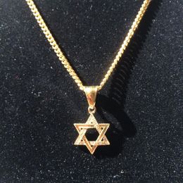 Men Stainless Steel Gold Star of David Necklace Hip hop Punk Style Classic Six-pointed Hexagram Pendant Necklace Chain Jewelry311n