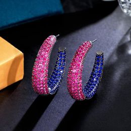 Hoop Earrings Luxury Exaggerated Ring Zircon Inlaid C-Ring Accessory For Woman Party Festival Christmas Engagement