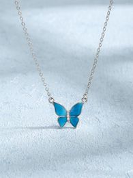 Pendants 2023 Fashion Art S925 Sterling Silver Drop Glue Inlaid Zircon Butterfly Necklace Versatile And Luxury For Women