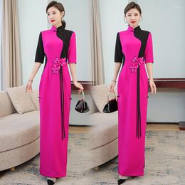 Casual Dresses 2023 Splicing High-end Elegant Performance Clothes Long Slim-fit Cheongsam Runway Show Stage Body Clothing Women