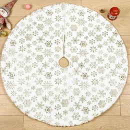 Christmas Decorations 122cm Christmas Tree Skirt Faux Fur Carpet White Snowflake Plush Mat For Home Xmas Tree Year Decor Noel Apron Ornament 231006