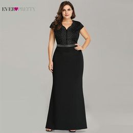 Plus Size Black Evening Gowns Ever Pretty EZ07623 2020 Elegant Mermaid Sparkle V Neck Beaded Long Formal Gowns For Wedding Party C2878