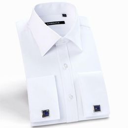 Mens French Cuff Solid Dress Shirts Spread Collar Long Sleeve Regular Fit Formal Business Twill Shirt with Cufflinks256q