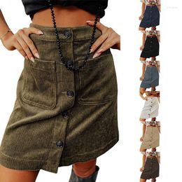 Skirts Women Skirt Button Closure Hip Wrap Single-breasted Lady Solid Colour Corduroy Material Above Knee For Daily Wear