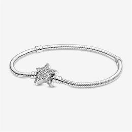 100% 925 Sterling Silver Asymmetric Star Snake Chain Bracelet Fit Authentic European Dangle Charm For Women Fashion Jewelry295H