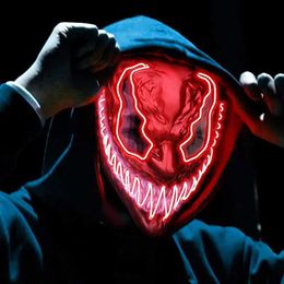 Theme Costume LED Halloween Mask Scary Glowing Mask Cosplay Party Come Boys Girls Halloween Decoration Luminous Mask with 3 Lighting ModesL231008