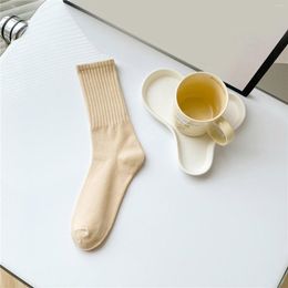 Women Socks Solid Colour All Match For Girl Fashion Cotton Breathable Casual Korean Harajuku Middle Tube