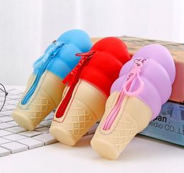 20pcs Coin Purses Women Silicone Ice Cream Shaped Long Wallet Keychain Mix Colour