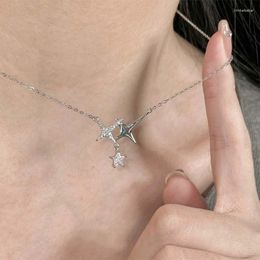 Pendant Necklaces Fashion Sliver Color Four-Pointed Star For Women Egirl Simple Crystal Clavicle Chain Necklace Jewelry Y2K