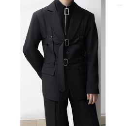 Men's Suits XS-6XL 2023 Autumn Original Suspender Buckle Blazer Clothes High Street Coat Black Irregularity Design Fashion Suit Jacket