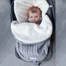 Sleeping Bags born Baby Winter Stroller Blanket Footmuff Thick Soft Warm Knitted Crochet Wool Swaddle Wrap Infant Sleep Sack 231007