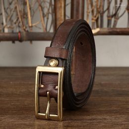 Belts 2.4cm Width Female Thick Genuine Leather Belt Copper Pin Buckle Women Jeans Wild Cowskin Fashion Simple Waist Strap