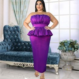 Ethnic Clothing Purple Elegant Party African Dresses For Women Summer Sexy Backless Tube Top Sleeveless Pleated Long Maxi Dress Robe Big