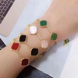 6 Colours Fashion Classic 4 Four Leaf Clover Charm Bracelets Bangle Chain Agate Shell Mother-of-Pearl for Girls Wedding Jewellery Wom301I