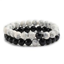 2Pcs Set Classic Natural Stone White and Black Yin Yang Beaded Bracelets Couples Distance Bracelet for Men Women Friend271n