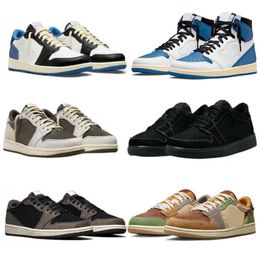 Travis Scots x Reverse TS X Fragment Design OG 1S Low Mens Basketball Luxury Designer Jumpman 1 Military Blue Womens Sneakers