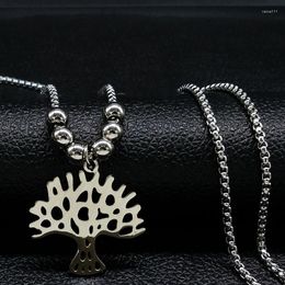 Pendant Necklaces Long Stainless Steel Necklace Women Jewlery Silver Color Tree Of Life Statement Jewelry Colgantes Mujer Moda N18049