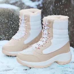 Boots Women Snow Flat Shoes for Lace-up Womens Plush Platform Ankle Keep Warm Fur Botas