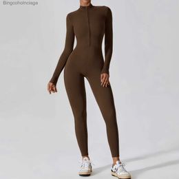 Active Sets Women's Jumpsuits One-Piece Suit Zipper Long Sleeved Yoga Set Gym Push Up Workout Clothes Fitness Bodysuit Sportswear TracksuitL231007