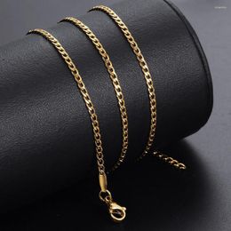 Chains High Quality Width 2mm Stainless Steel Curb Link Chain Necklace For Men Women Gold Color Silver Jewelry Gifts KNM179B