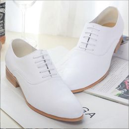 3CM Heels Men Wedding Shoes Genuine Leather White Black Oxford Dress Business Suit Shoe Lace Up Point Toe Formal Shoes Handmade