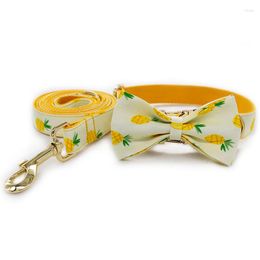 Dog Collars Yellow Pineapple Collar And Leash Set With Bow Tie Gold Metal Buckle Free Engrave Name Telphone Number