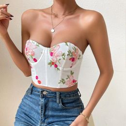 Women's Tanks SexeLakas Sensual Camisole Strapless Summer Top Floral Embroidery White Short Camis Sexy Corset Vintage Women Clothes Vest