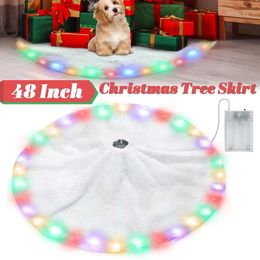 Christmas Decorations White Christmas Tree Skirt Plush Faux Fur Xmas Tree Carpet Merry Christmas Tree Decorations with LED Light Year Home Decor 231006