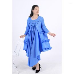 Party Dresses Miyake Clothing Autumn Korean Version Of Solid Color Tight Edge Lacing On Both Sides The Fashion Loose Pleated Long Dress