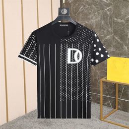 DSQ PHANTOM TURTLE Mens Designer T shirt Italian Milan Fashion Polka Dot with Striped Print T-shirt Summer Black White T-shirt Hip2863