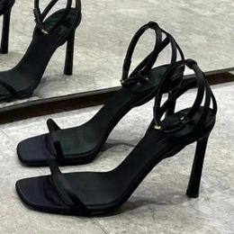 Dress Shoes Square Toe Women's High Heels Fashion Buckle Stiletto Sexy Black Open Party Summer