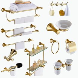 Bath Accessory Set Bathroom hardware set towel rack accessories polished gold stainless steel wall mounted toilet brush holder 231007