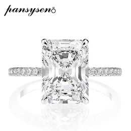 Wedding Rings PANSYSEN 925 Sterling Silver Emerald Cut Simulated Diamond Wedding Rings for Women Luxury Proposal Engagement Ring 231006