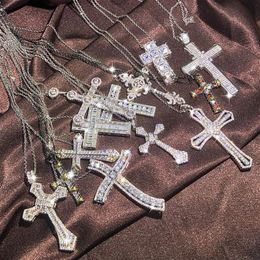 Fashion Mens Luxury Cross Necklace Hip Hop Jewellery Silver White Diamond Gemstones Pendant Women Necklaces289W