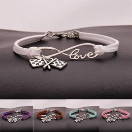 Fashion Jewelry Ancient Silver Flag checkered flag Bracelet Charm Bracelet Jewelry Mixed Velvet Rope Infinity Love 8 Bangle - 91216S