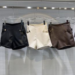 Women's Shorts PREPOMP 2023 Autumn Arrival Metal Buttons Pu Faux Leather High Waist Slim Women GL679