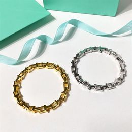 Trendy Simple Smooth T-shaped Hollow Bicycle Chain Tide Metal Men and Women rose gold silver bracelet&bangle for woman2207